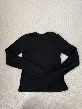 Three Dots Black Long Sleeve Crewneck Tee